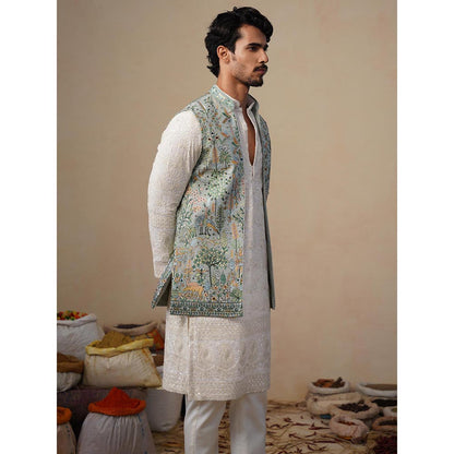 KALPRAAG Parind Green Kurta with Nehru Jacket and Pant