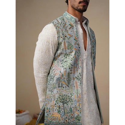 KALPRAAG Parind Green Kurta with Nehru Jacket and Pant