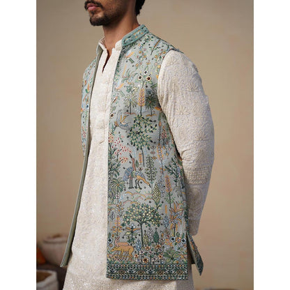 KALPRAAG Parind Green Kurta with Nehru Jacket and Pant