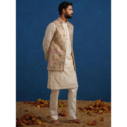 KALPRAAG Brown Heeran Chiku Kurta with Nehru Jacket and Pant
