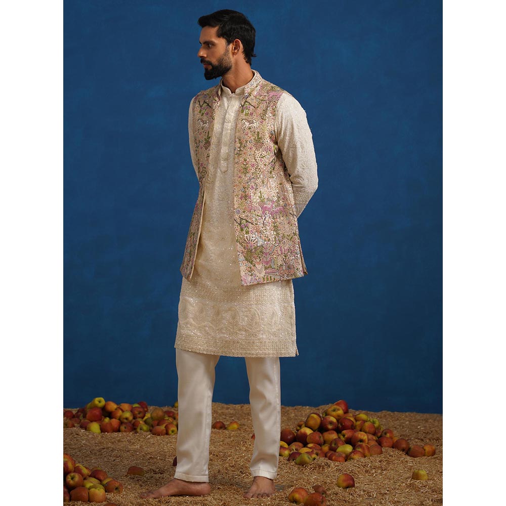 KALPRAAG Brown Heeran Chiku Kurta with Nehru Jacket and Pant