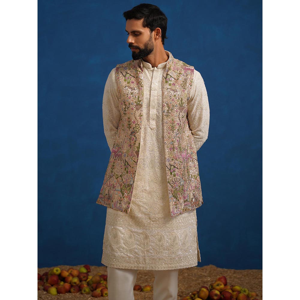 KALPRAAG Brown Heeran Chiku Kurta with Nehru Jacket and Pant