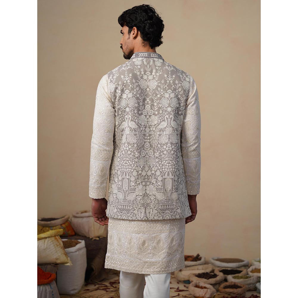KALPRAAG Mayuresh Grey Kurta with Nehru Jacket and Pant