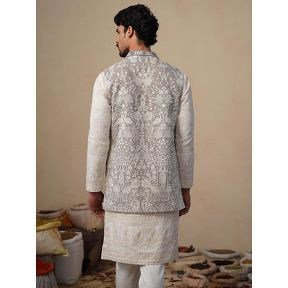 KALPRAAG Mayuresh Grey Kurta with Nehru Jacket and Pant