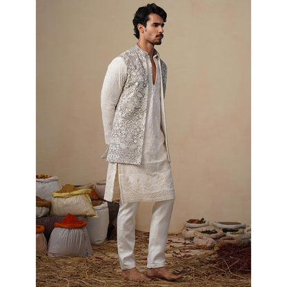 KALPRAAG Mayuresh Grey Kurta with Nehru Jacket and Pant