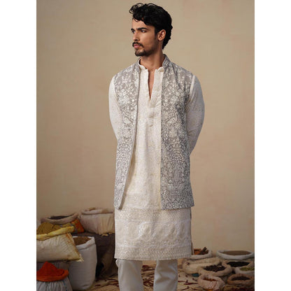 KALPRAAG Mayuresh Grey Kurta with Nehru Jacket and Pant