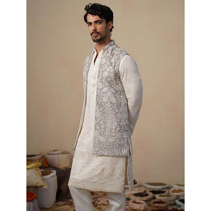 KALPRAAG Mayuresh Grey Kurta with Nehru Jacket and Pant