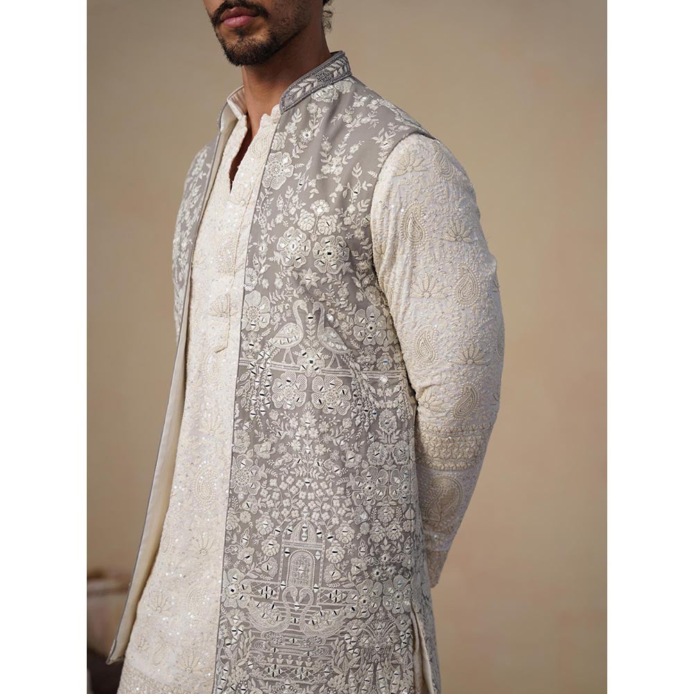 KALPRAAG Mayuresh Grey Kurta with Nehru Jacket and Pant