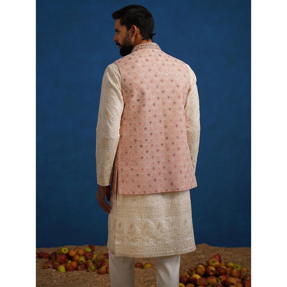 KALPRAAG Shahnoor Stone Work Pink Kurta with Nehru Jacket and Pant