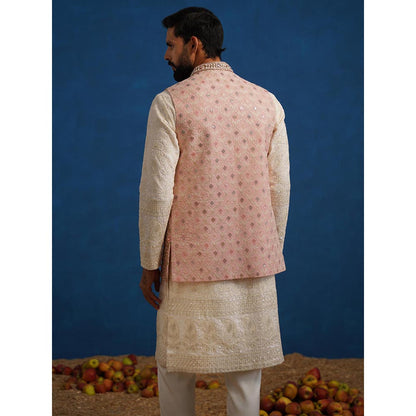 KALPRAAG Shahnoor Stone Work Pink Kurta with Nehru Jacket and Pant