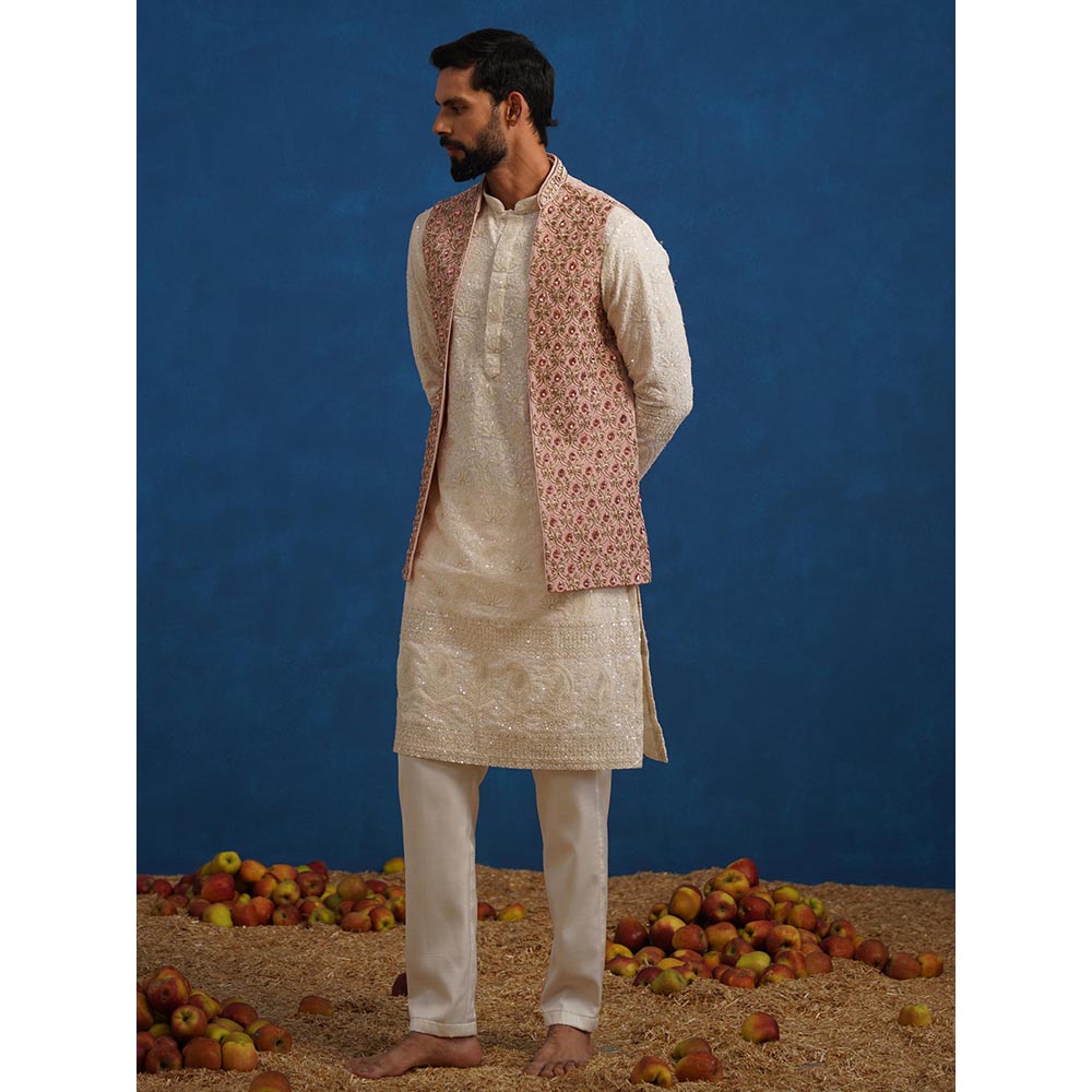 KALPRAAG Shahnoor Stone Work Pink Kurta with Nehru Jacket and Pant