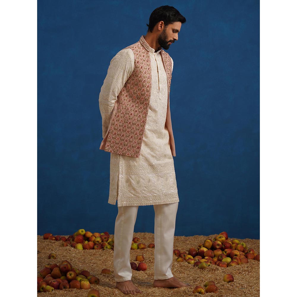 KALPRAAG Shahnoor Stone Work Pink Kurta with Nehru Jacket and Pant