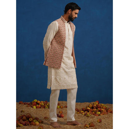 KALPRAAG Shahnoor Stone Work Pink Kurta with Nehru Jacket and Pant