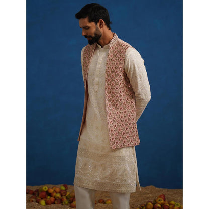 KALPRAAG Shahnoor Stone Work Pink Kurta with Nehru Jacket and Pant