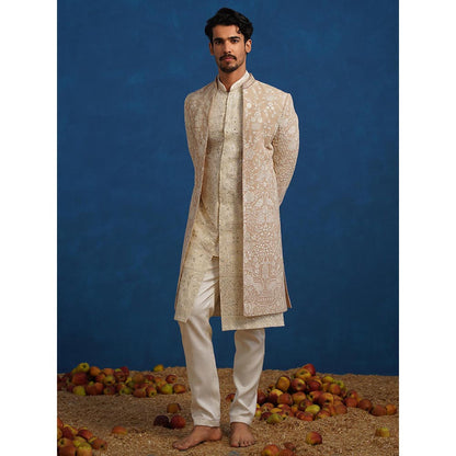 KALPRAAG Mayuresh Beige Sherwani with Kurta and Pant