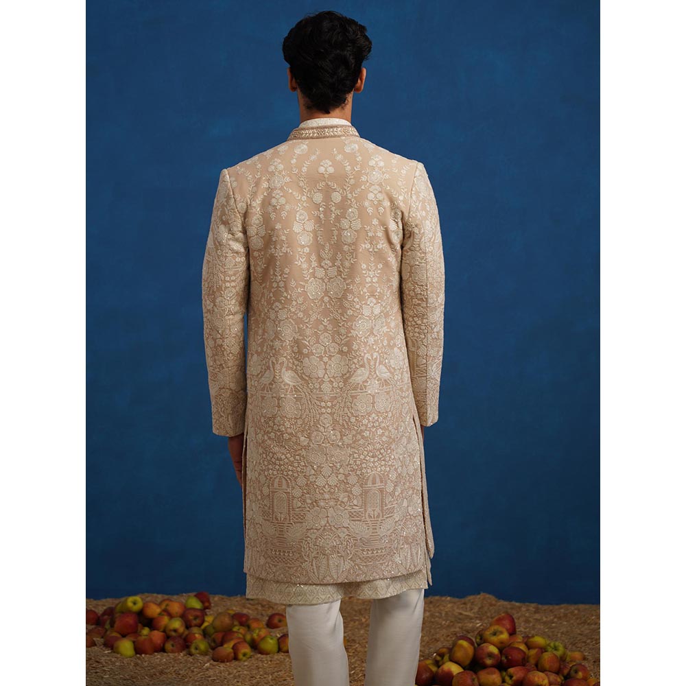 KALPRAAG Mayuresh Beige Sherwani with Kurta and Pant