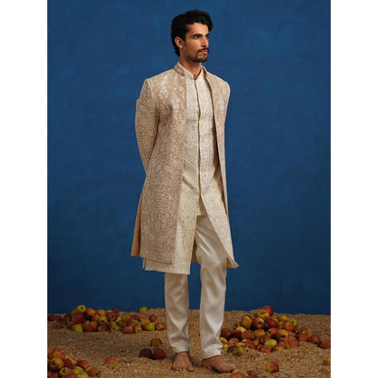 KALPRAAG Mayuresh Beige Sherwani with Kurta and Pant