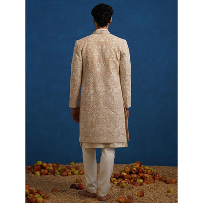 KALPRAAG Mayuresh Beige Sherwani with Kurta and Pant