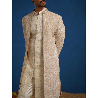 KALPRAAG Mayuresh Beige Sherwani with Kurta and Pant