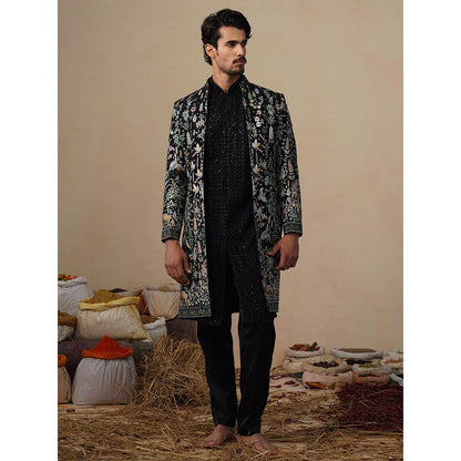 KALPRAAG Parind Black Indowestern Sherwani with Kurta and Pant
