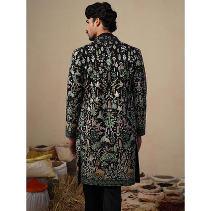 KALPRAAG Parind Black Indowestern Sherwani with Kurta and Pant
