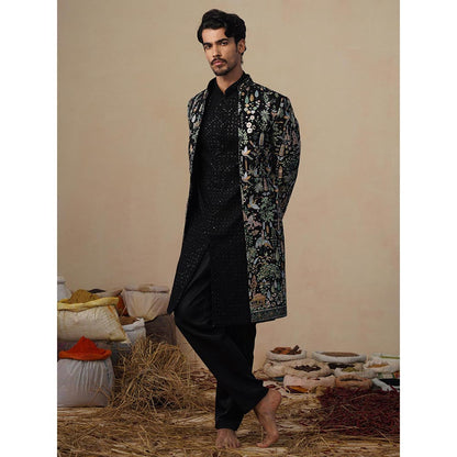 KALPRAAG Parind Black Indowestern Sherwani with Kurta and Pant