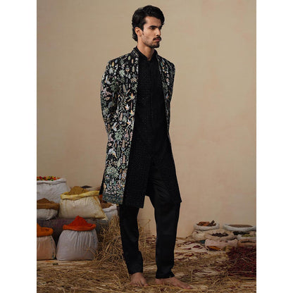 KALPRAAG Parind Black Indowestern Sherwani with Kurta and Pant