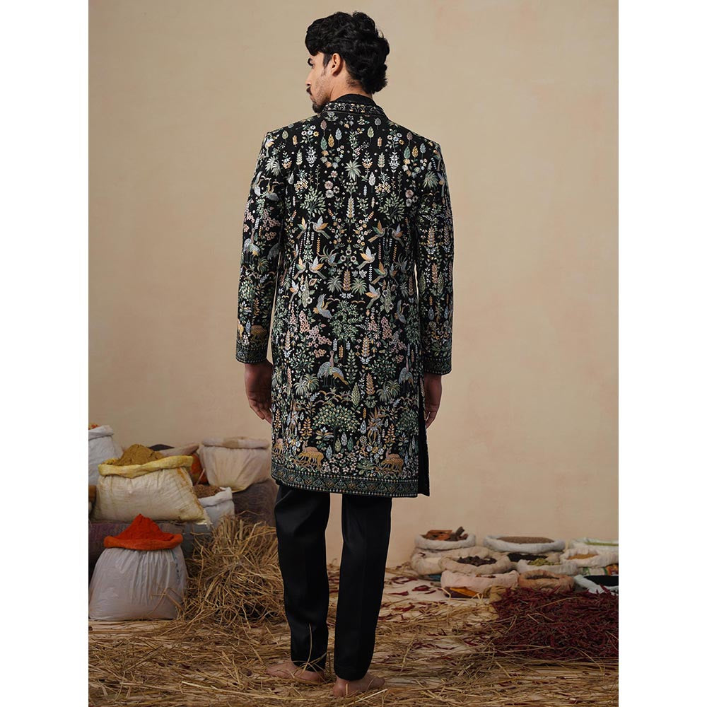 KALPRAAG Parind Black Indowestern Sherwani with Kurta and Pant