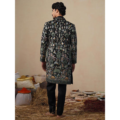 KALPRAAG Parind Black Indowestern Sherwani with Kurta and Pant