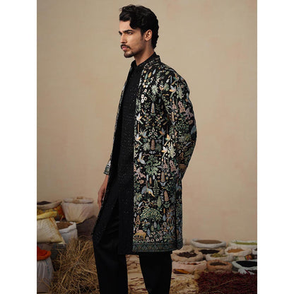 KALPRAAG Parind Black Indowestern Sherwani with Kurta and Pant