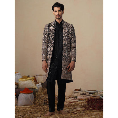 KALPRAAG Sanjh Cut Dana Black Indowestern Sherwani with Kurta and Pant