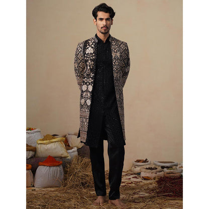 KALPRAAG Sanjh Cut Dana Black Indowestern Sherwani with Kurta and Pant
