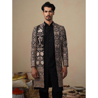 KALPRAAG Sanjh Cut Dana Black Indowestern Sherwani with Kurta and Pant