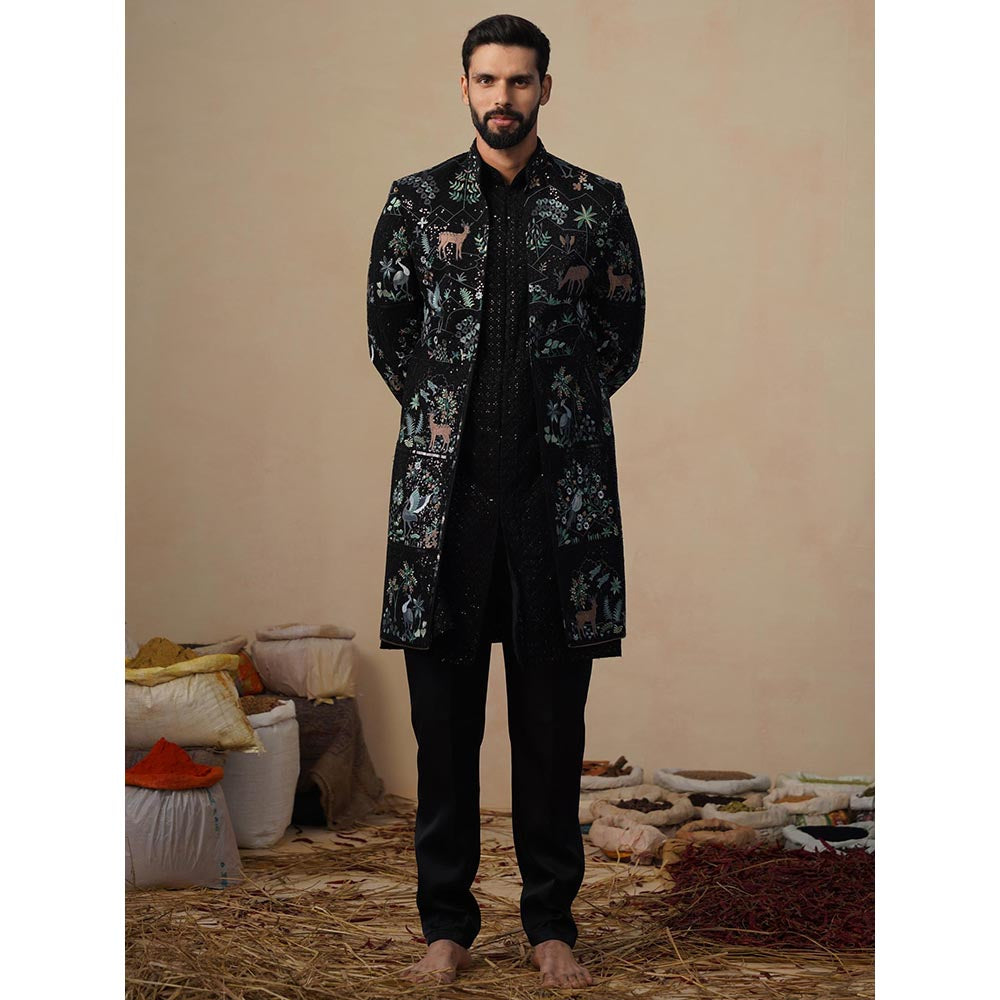 KALPRAAG Prabal Black Indowestern Sherwani with Kurta and Pant