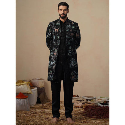 KALPRAAG Prabal Black Indowestern Sherwani with Kurta and Pant