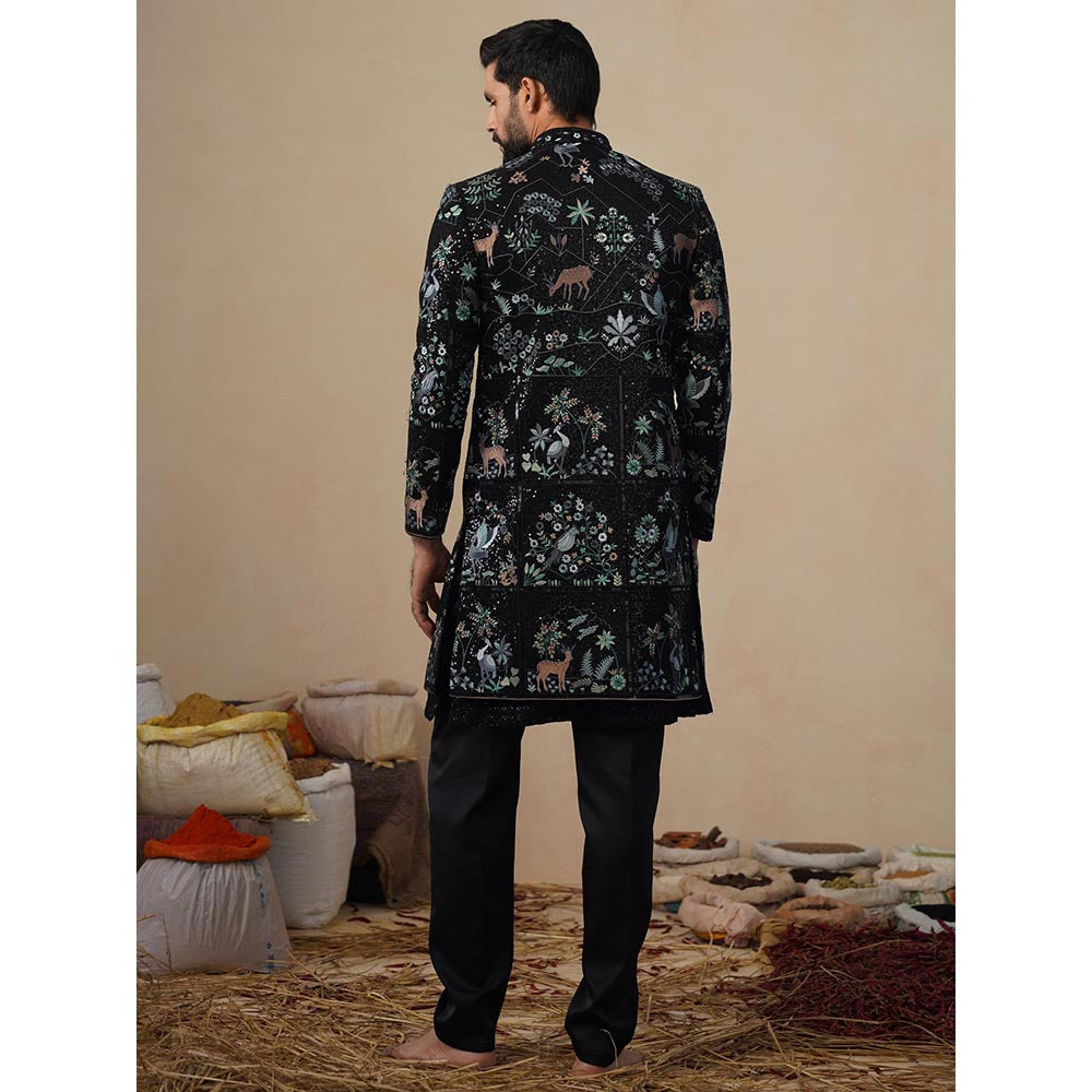 KALPRAAG Prabal Black Indowestern Sherwani with Kurta and Pant