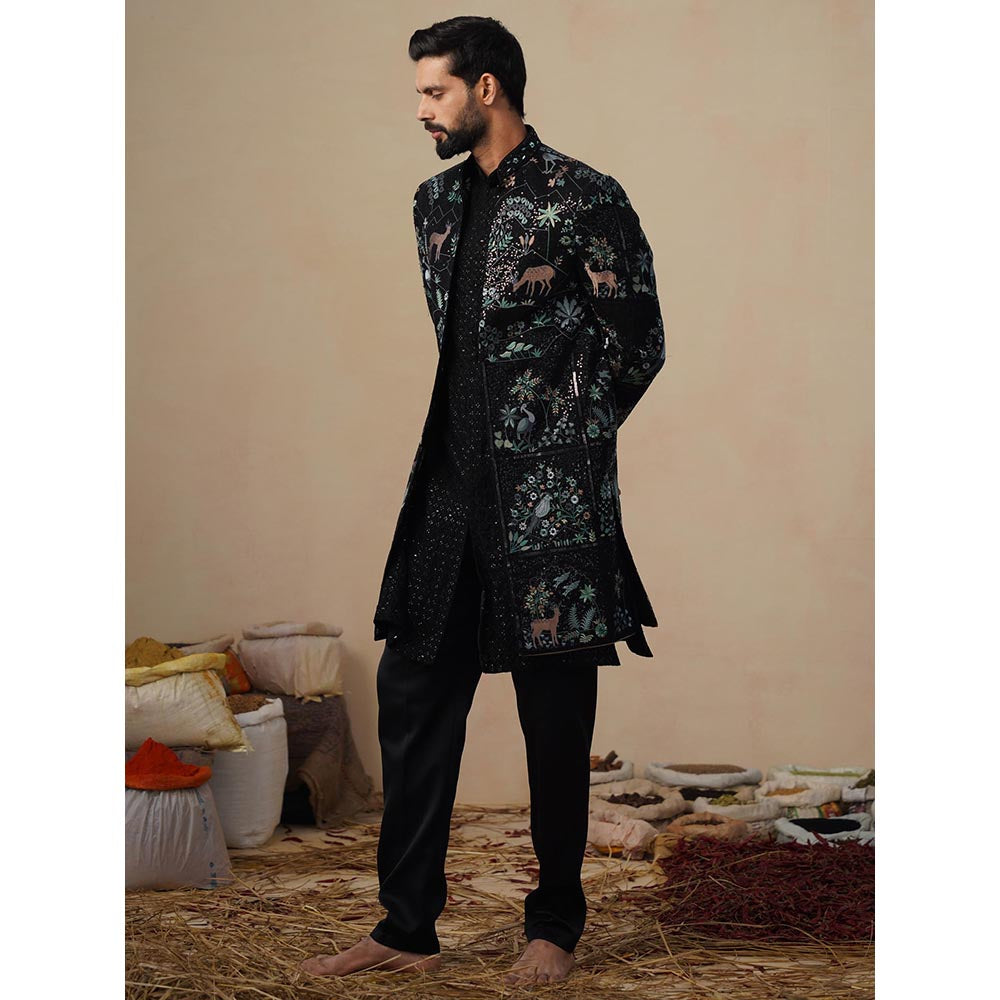 KALPRAAG Prabal Black Indowestern Sherwani with Kurta and Pant