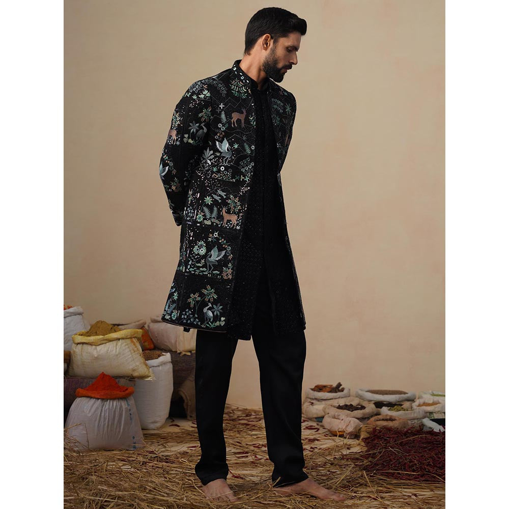 KALPRAAG Prabal Black Indowestern Sherwani with Kurta and Pant