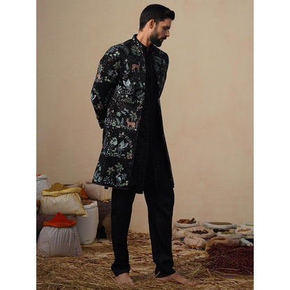 KALPRAAG Prabal Black Indowestern Sherwani with Kurta and Pant