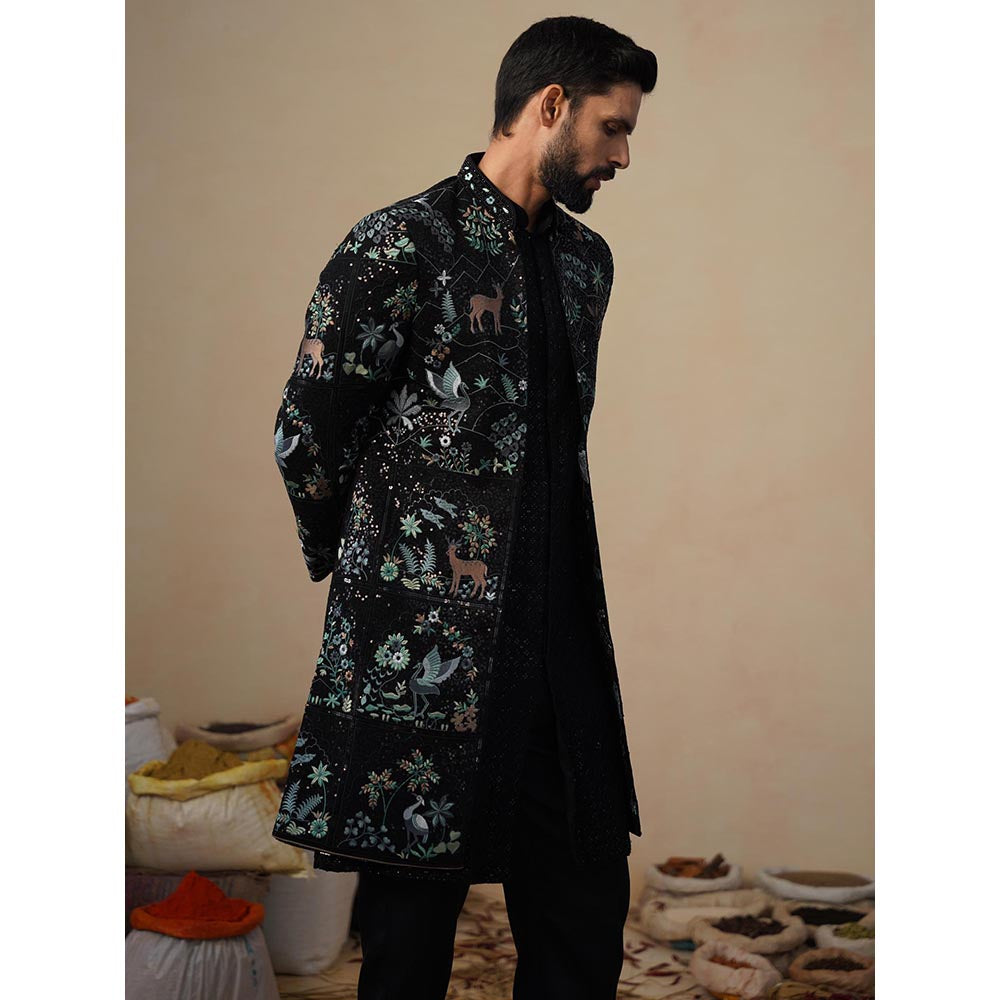 KALPRAAG Prabal Black Indowestern Sherwani with Kurta and Pant