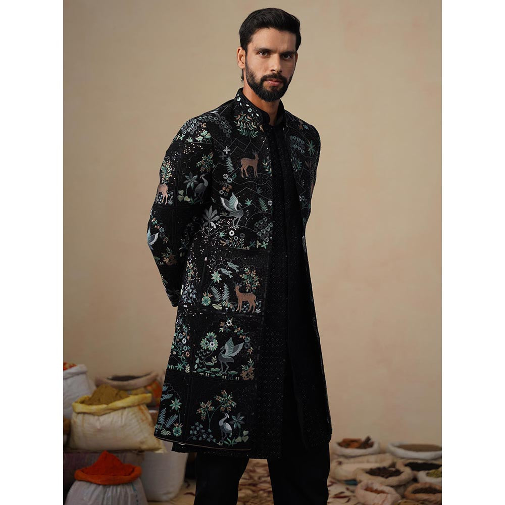 KALPRAAG Prabal Black Indowestern Sherwani with Kurta and Pant