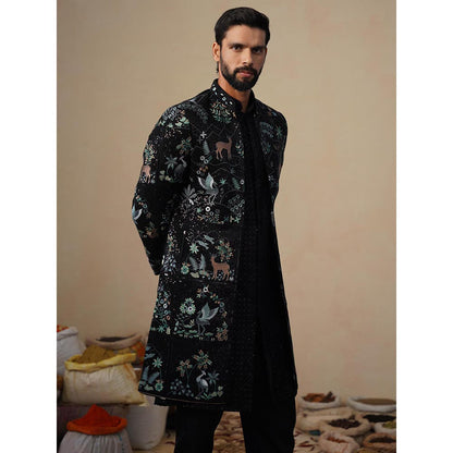 KALPRAAG Prabal Black Indowestern Sherwani with Kurta and Pant