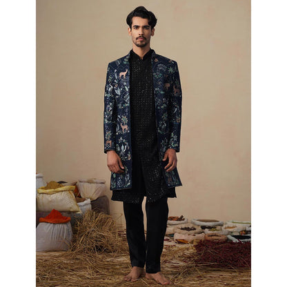 KALPRAAG Prabal Navy Blue Indowestern Sherwani with Kurta and Pant