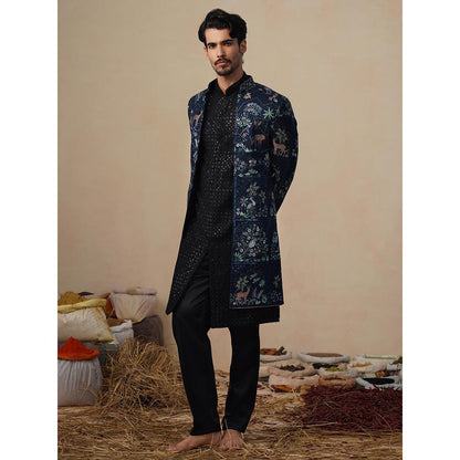 KALPRAAG Prabal Navy Blue Indowestern Sherwani with Kurta and Pant