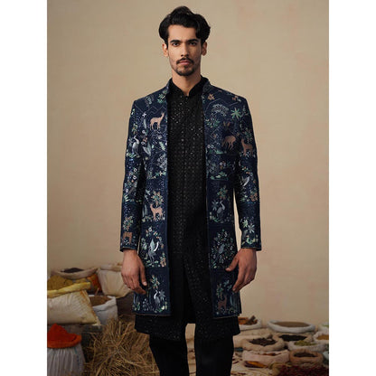 KALPRAAG Prabal Navy Blue Indowestern Sherwani with Kurta and Pant