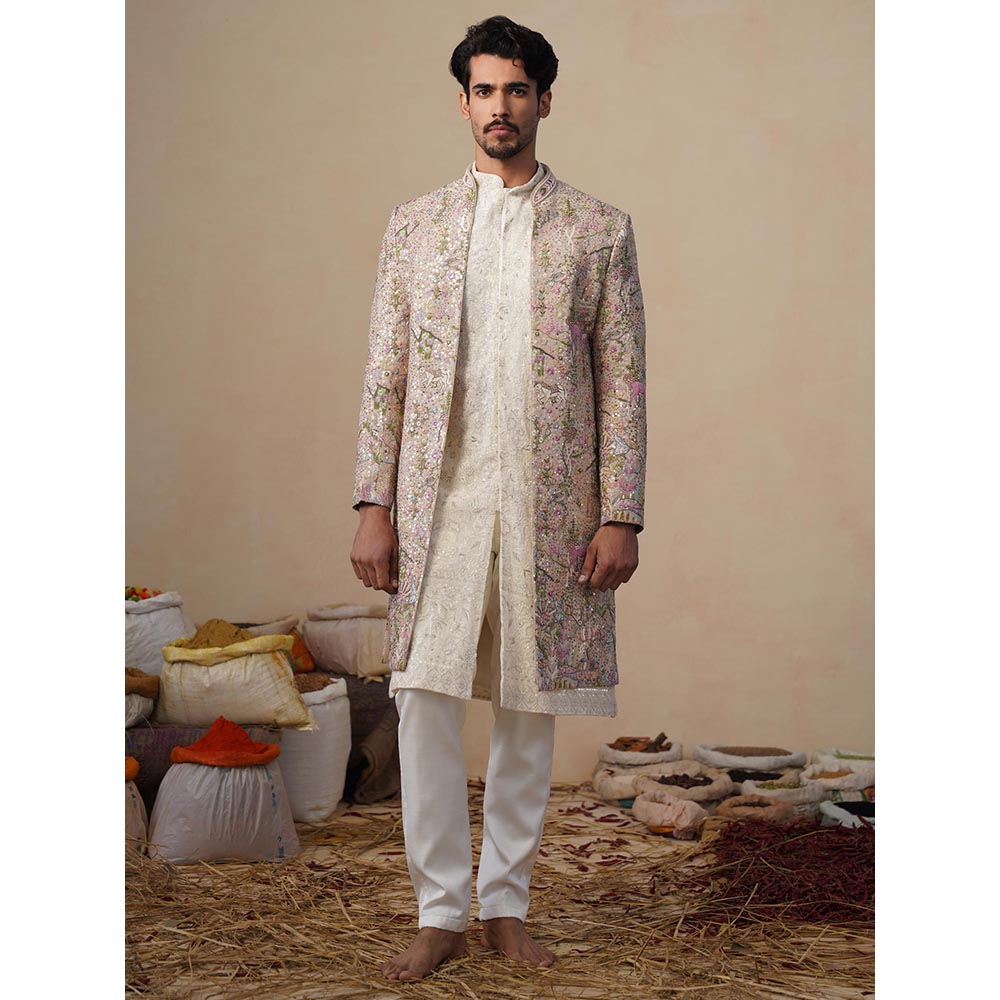 KALPRAAG Brown Heern Chiku Sherwani With Kurta And Pant