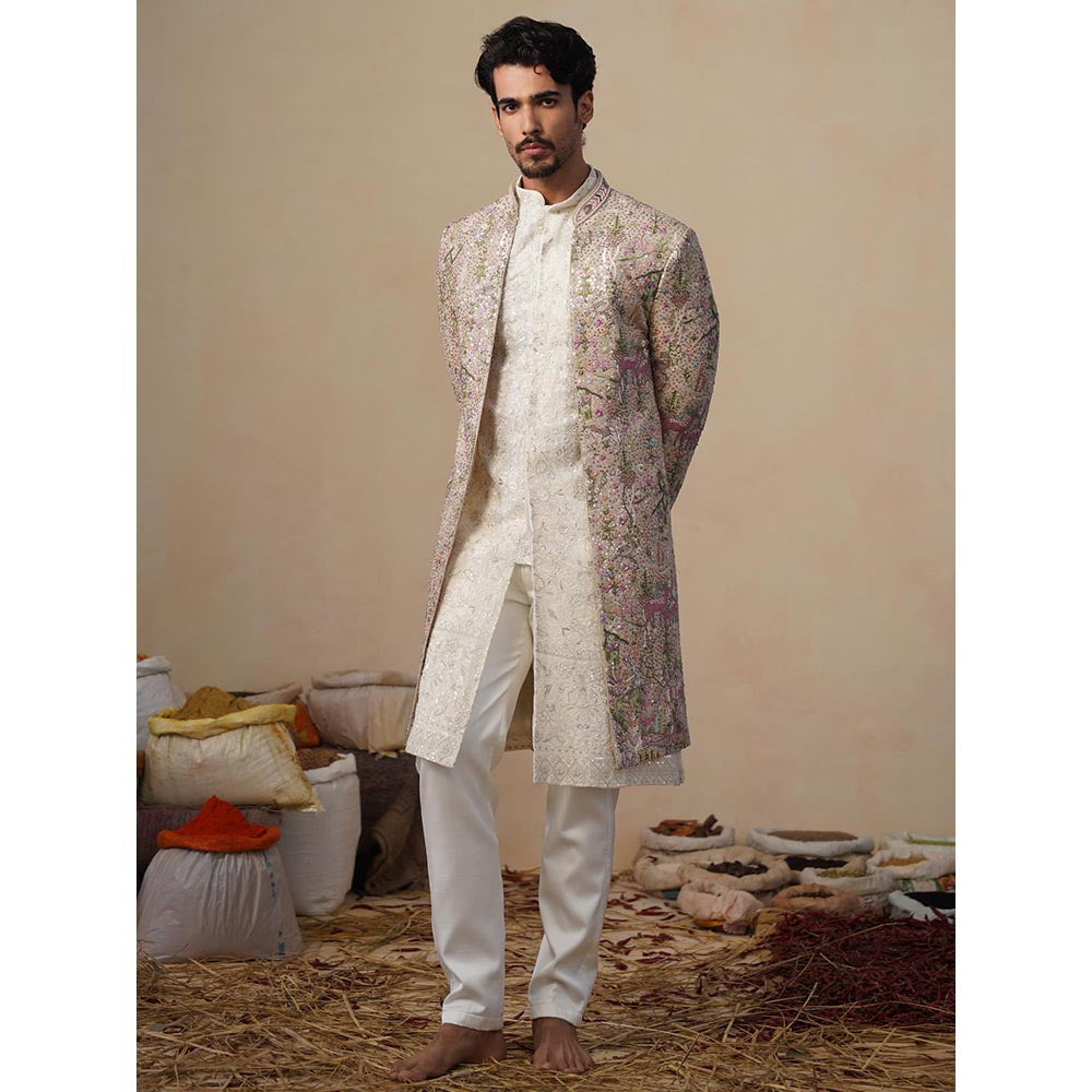 KALPRAAG Brown Heern Chiku Sherwani With Kurta And Pant