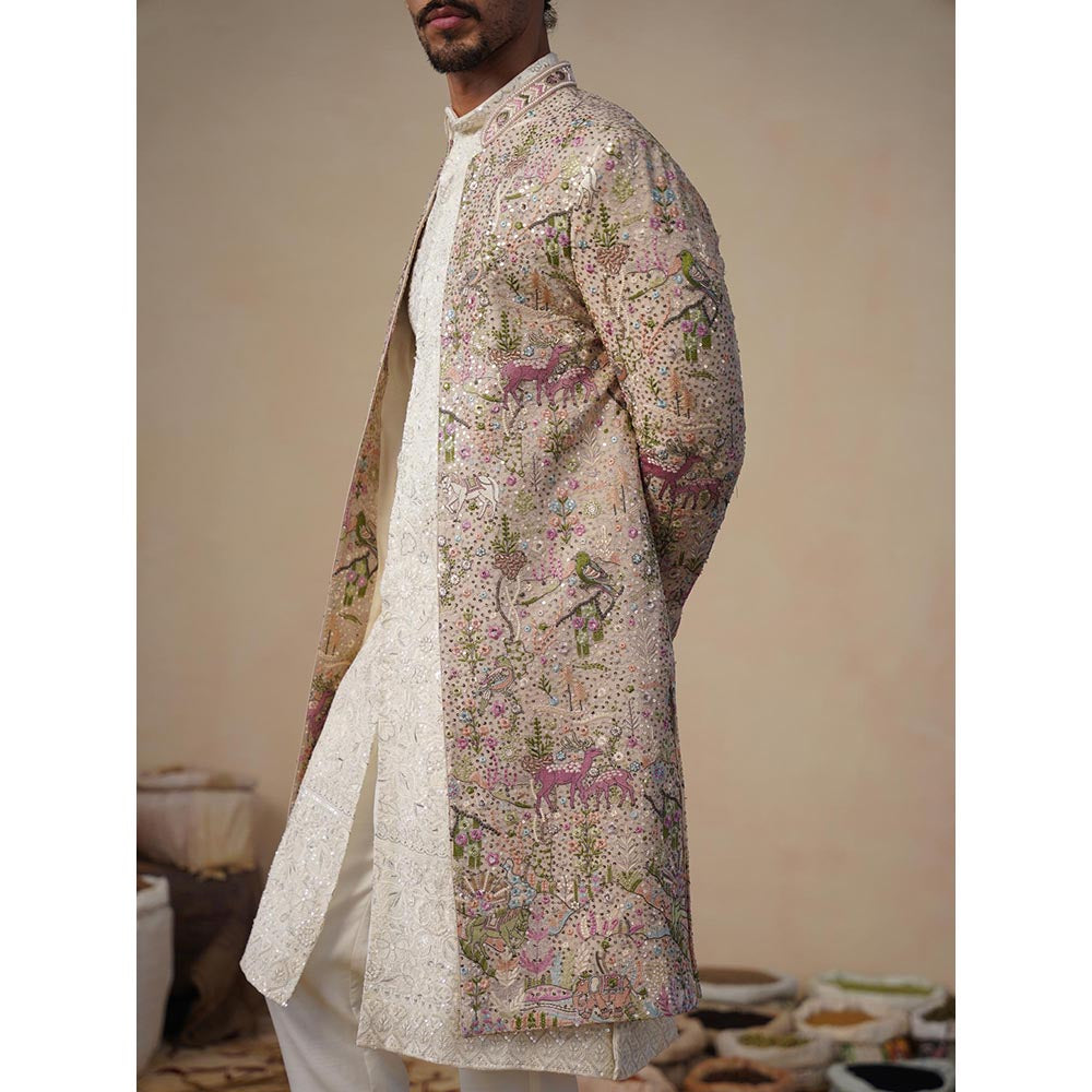 KALPRAAG Brown Heern Chiku Sherwani With Kurta And Pant