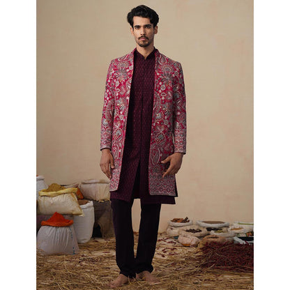 KALPRAAG Ikkat Hot Pink Indowestern Sherwani With Kurta And Pant