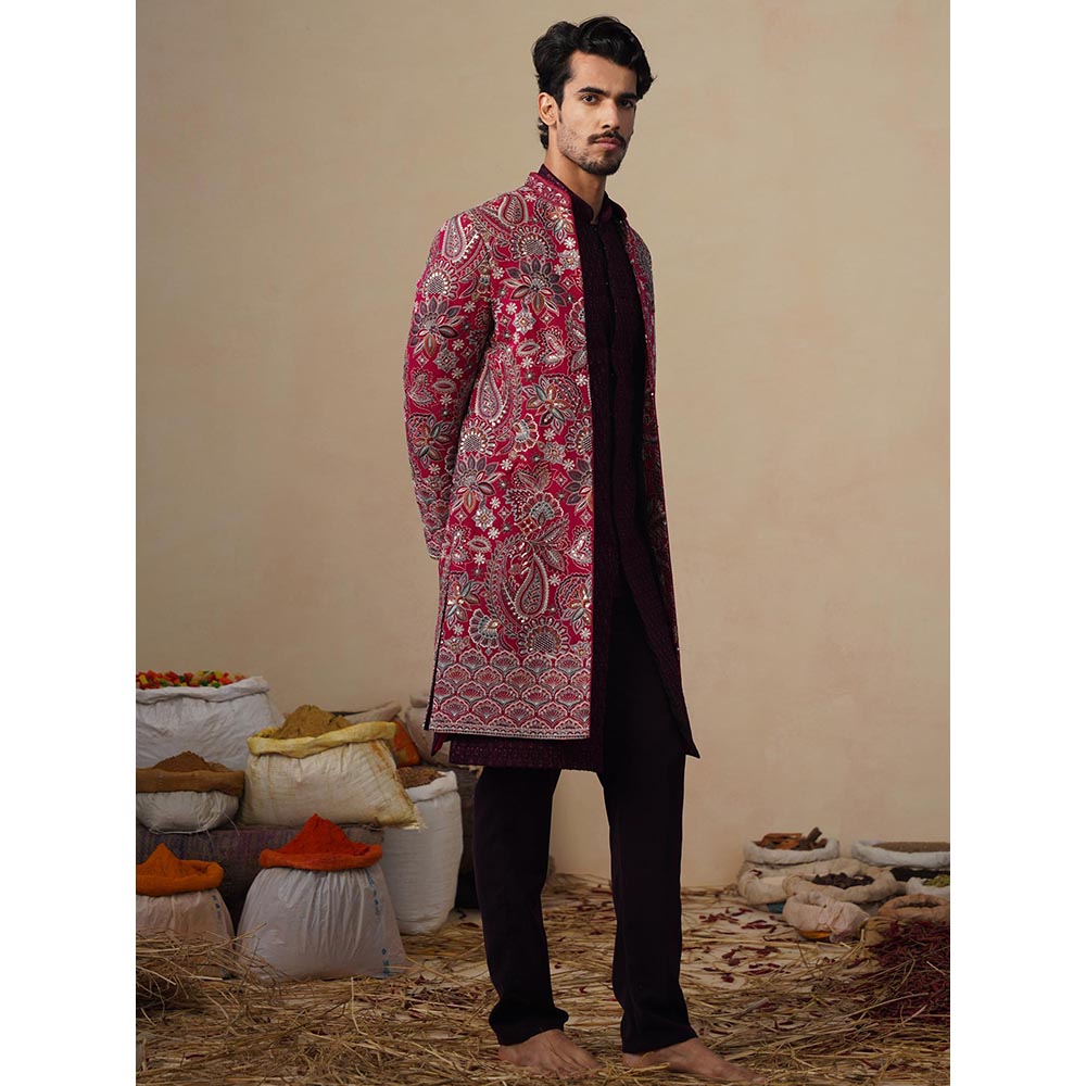 KALPRAAG Ikkat Hot Pink Indowestern Sherwani With Kurta And Pant